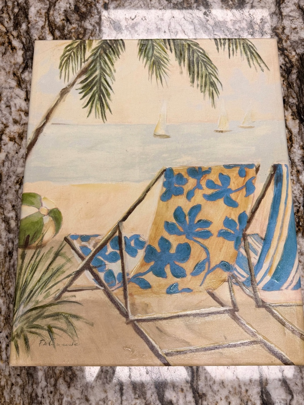 Blue and Cream Beach Chair Canvas Wall Art - Picture 2 of 11